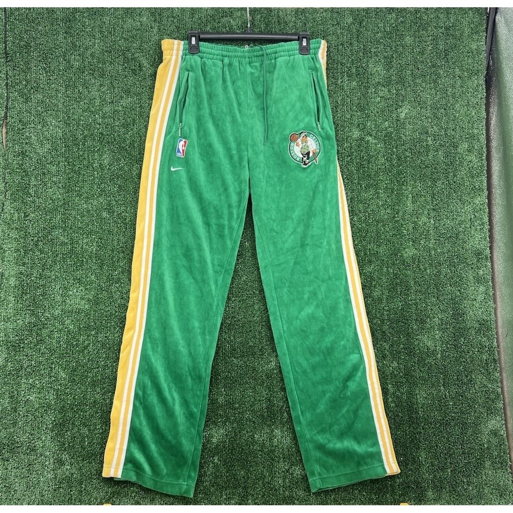 VTG Nike Green & Yellow NBA Boston Celtics Velour Track Pants Size M